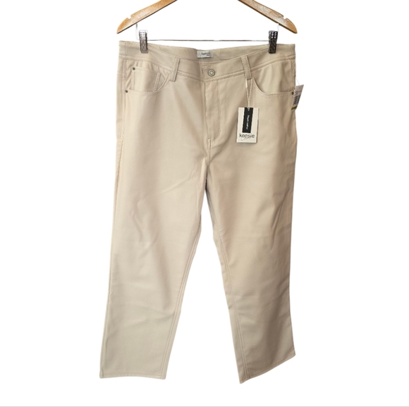 Kensie Ivory Vegan Faux Leather High Rise Ankle Length Pants 14 - Picture 1 of 6